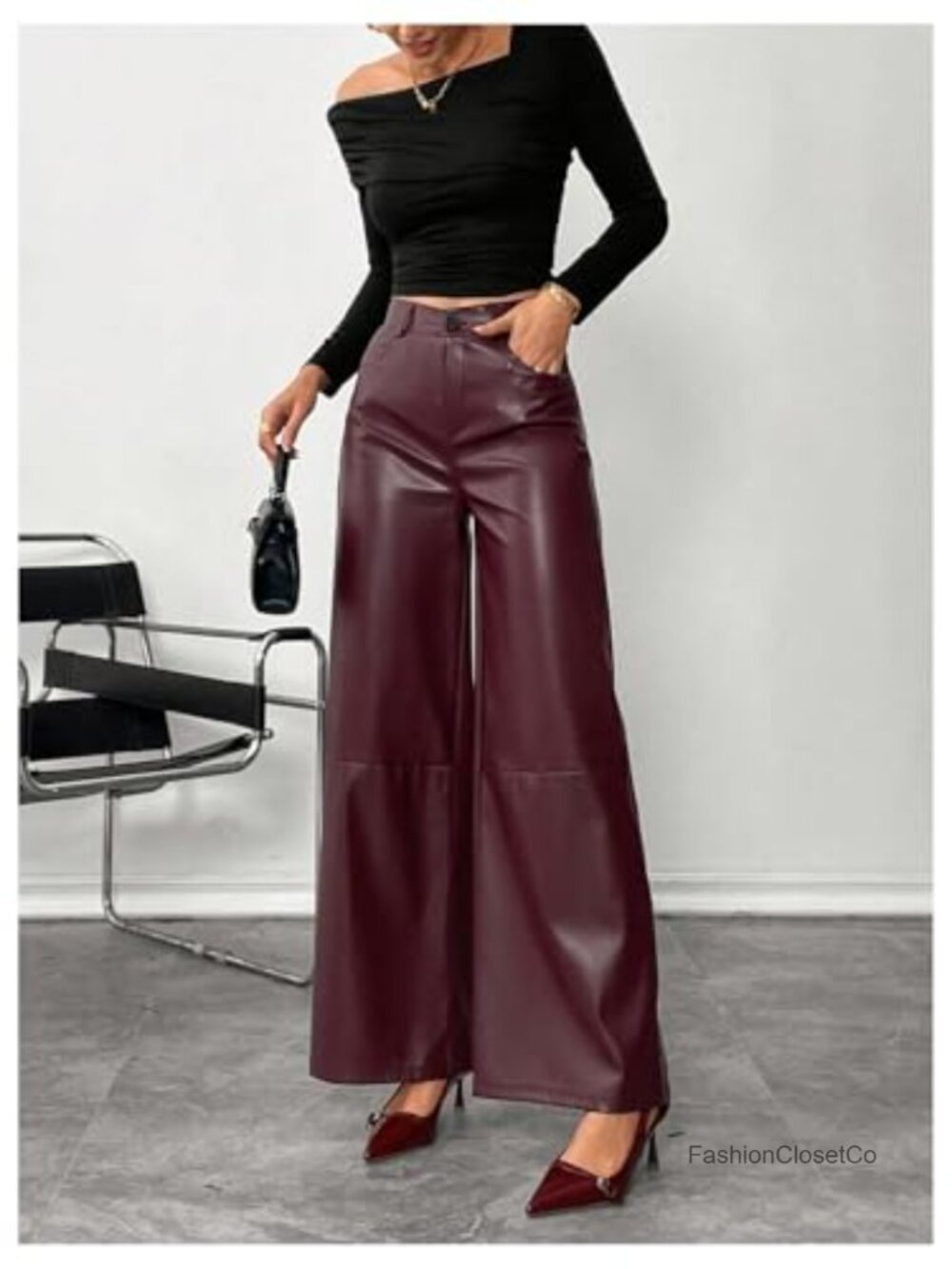 Faux Leather High Waist Wide Leg Pants - Picture 3 of 4